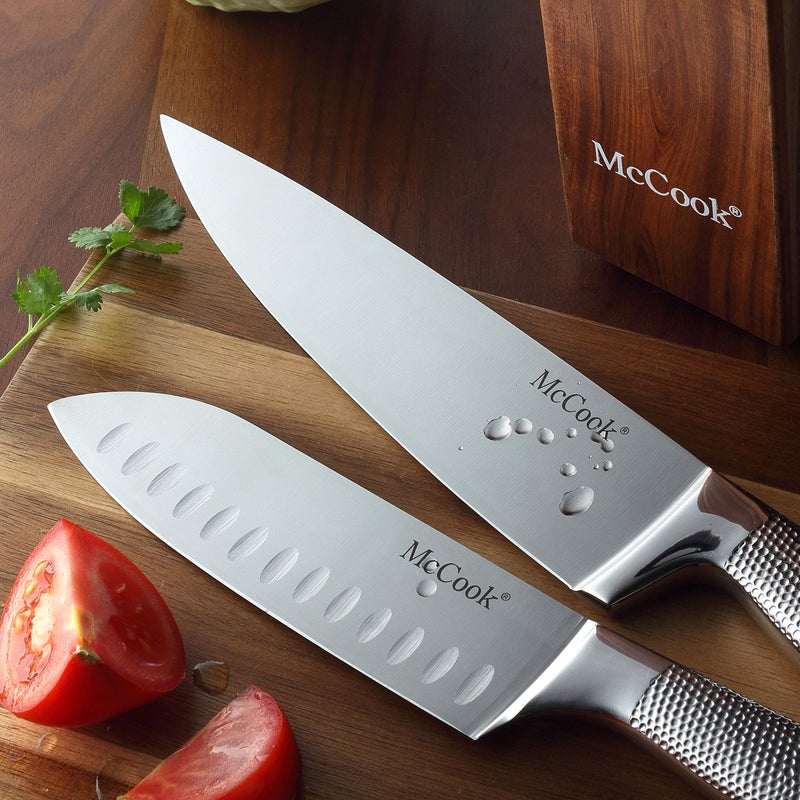 McCookÂ® Premium Knife Sets,Full Tang Hammered German Stainless Steel Kitchen Knife Set with 8 Pieces Steak Knives and Acacia Block - Image 5